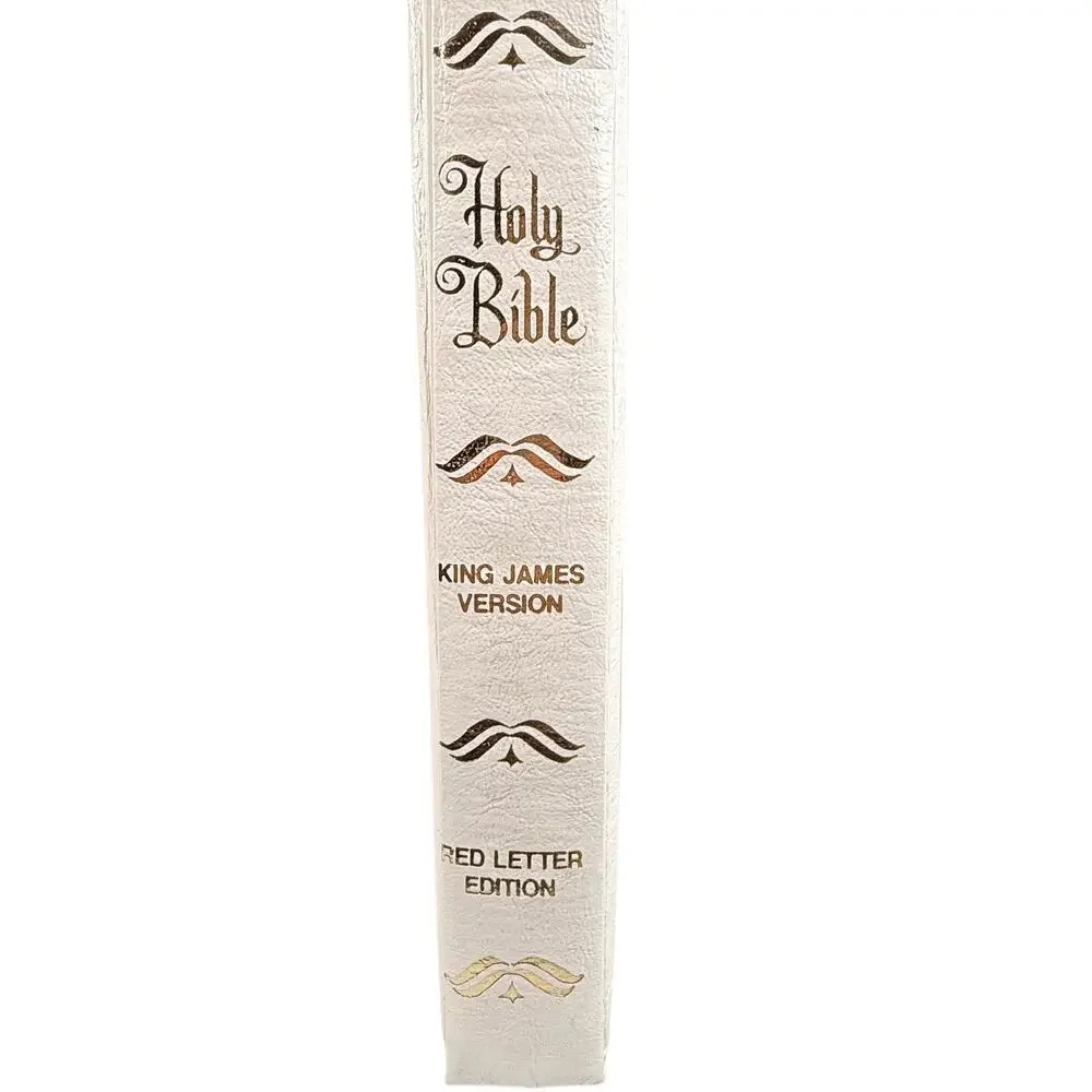 Vintage 1978 Regency Holy Bible KJV Red Letter Illustrated White Gold Gilt Jesus